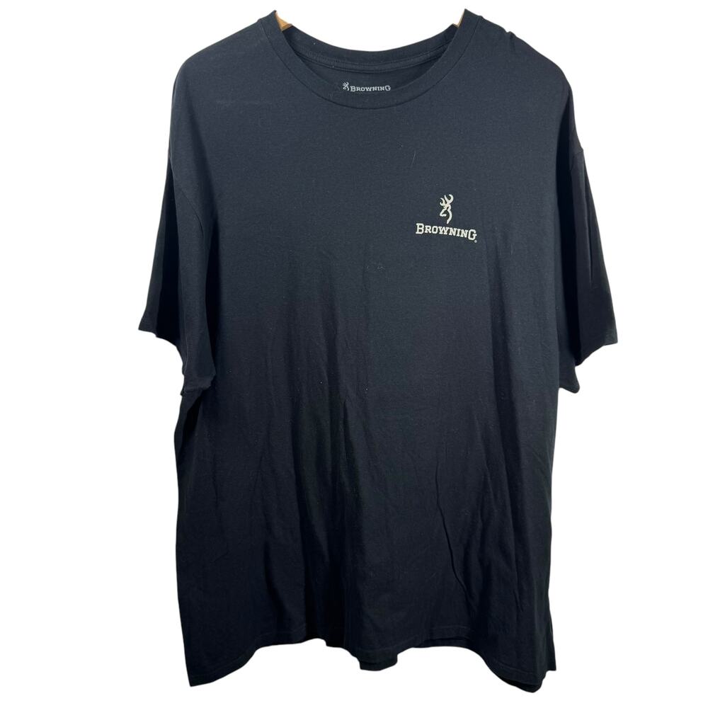 Browning T-Shirt Men 2XL Black Deer American Flag Logo Western Country Hunting